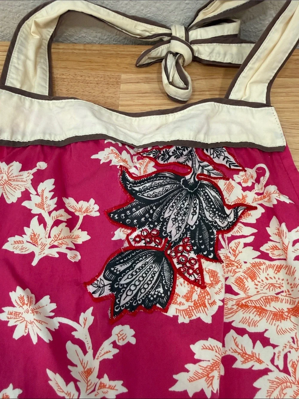 Anthropologie Floral Halter Apron Dress in Fuchsia and Cream